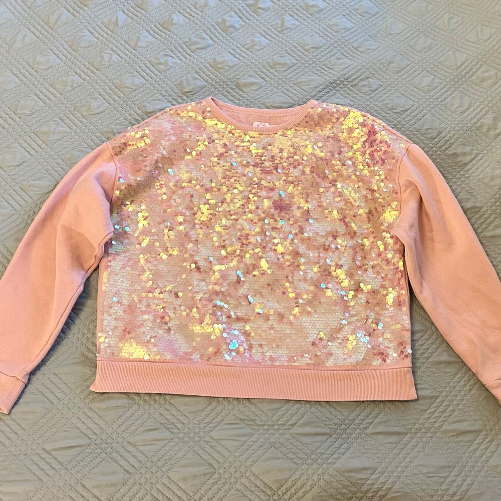 WONDER NATION Girls Pink Sequin Sweatshirt, Size XXL (18)